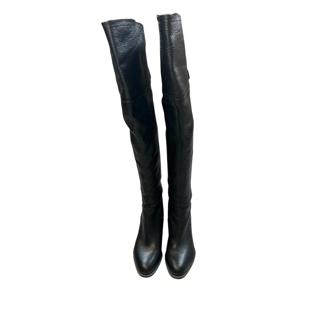 Franco Sarto L-Ollie Black Pebbled Leather Over The Knee Boots Womens 5.5M Heel